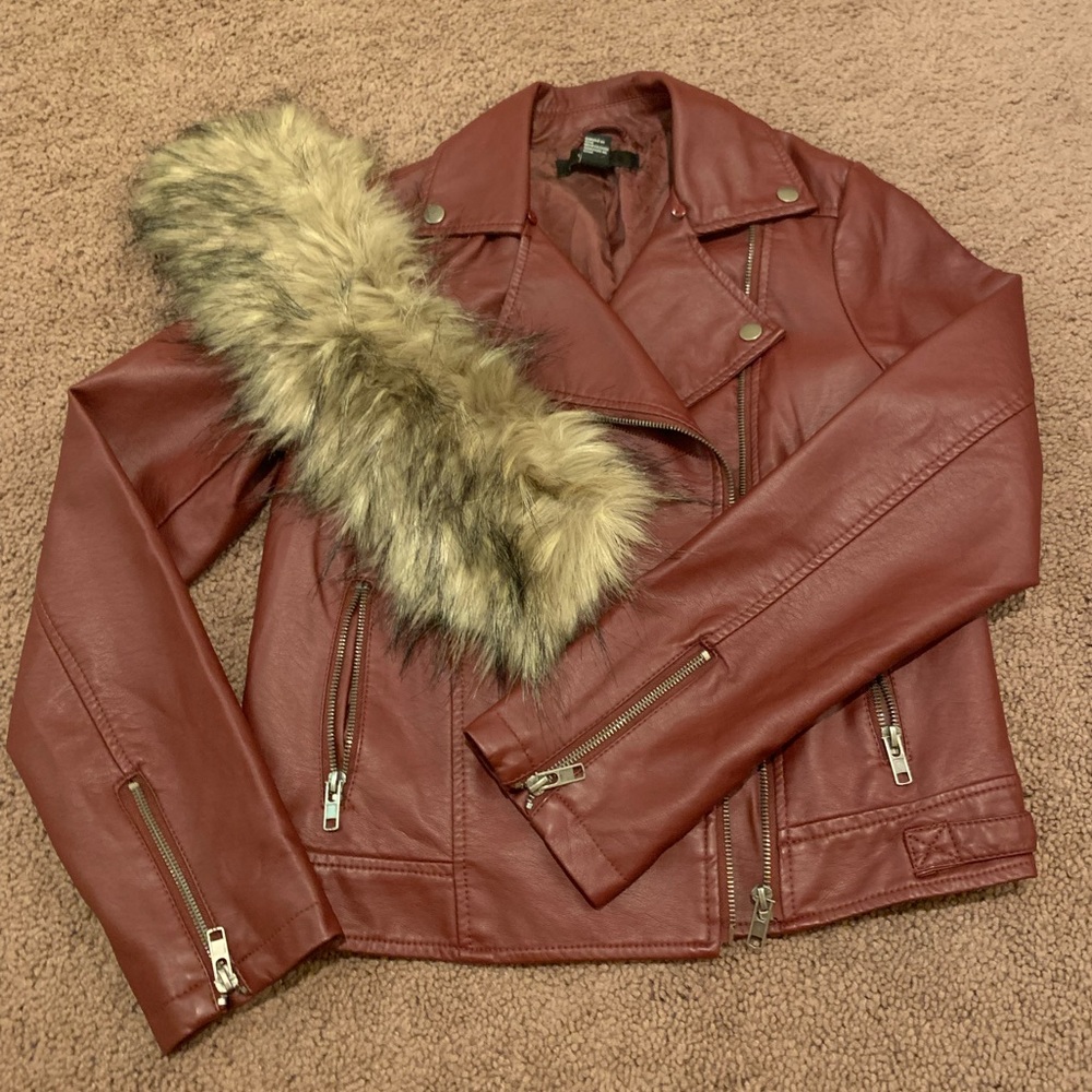 Forever 21 Removable Fur Collar Leather Jacket